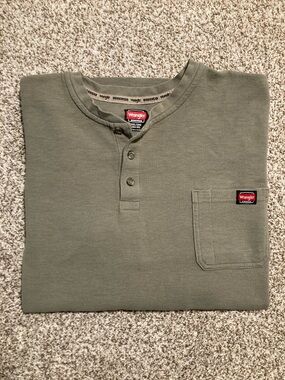 Wrangler Olive Green Long Sleeve Henley with Chest Pocket Size 3XL